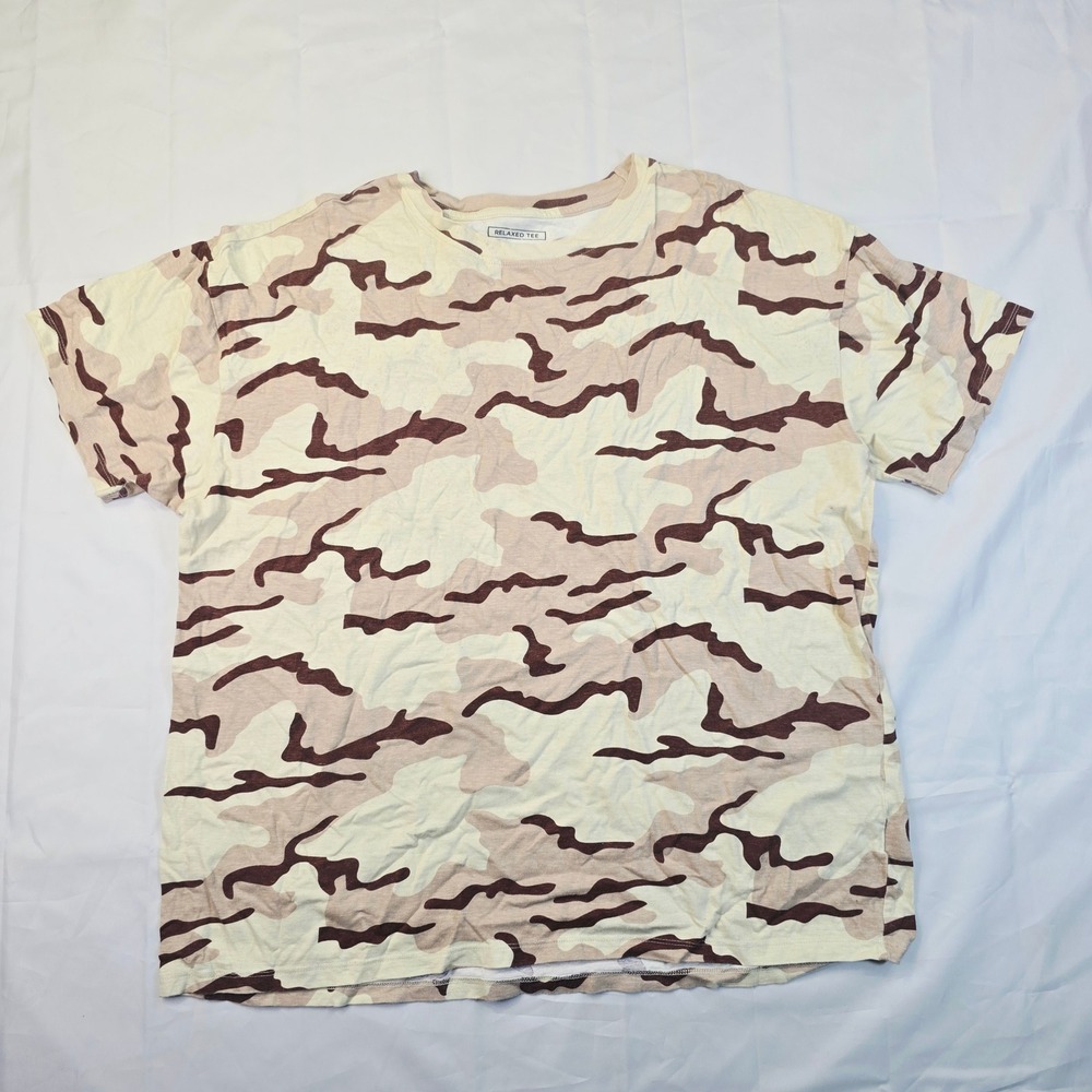 Carbon Men's Relaxed Tee T-Shirt Large Tan Desert Camo Short Sleeve Crewneck B96